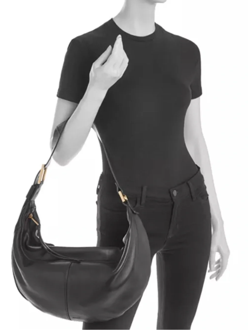 All Saints Black Leather Hobo Shoulder bag with Gold-Tone Hardware